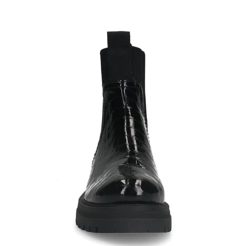 Manfield Zwarte leren croco chelsea boots^DAMES Enkellaarsjes
