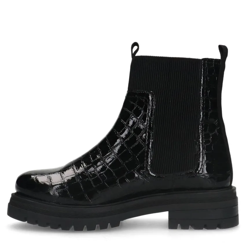 Manfield Zwarte leren croco chelsea boots^DAMES Enkellaarsjes