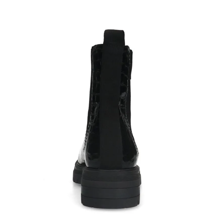 Manfield Zwarte leren croco chelsea boots^DAMES Enkellaarsjes