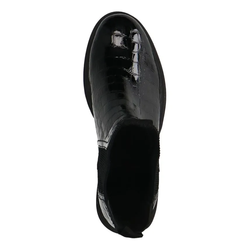 Manfield Zwarte leren croco chelsea boots^DAMES Enkellaarsjes