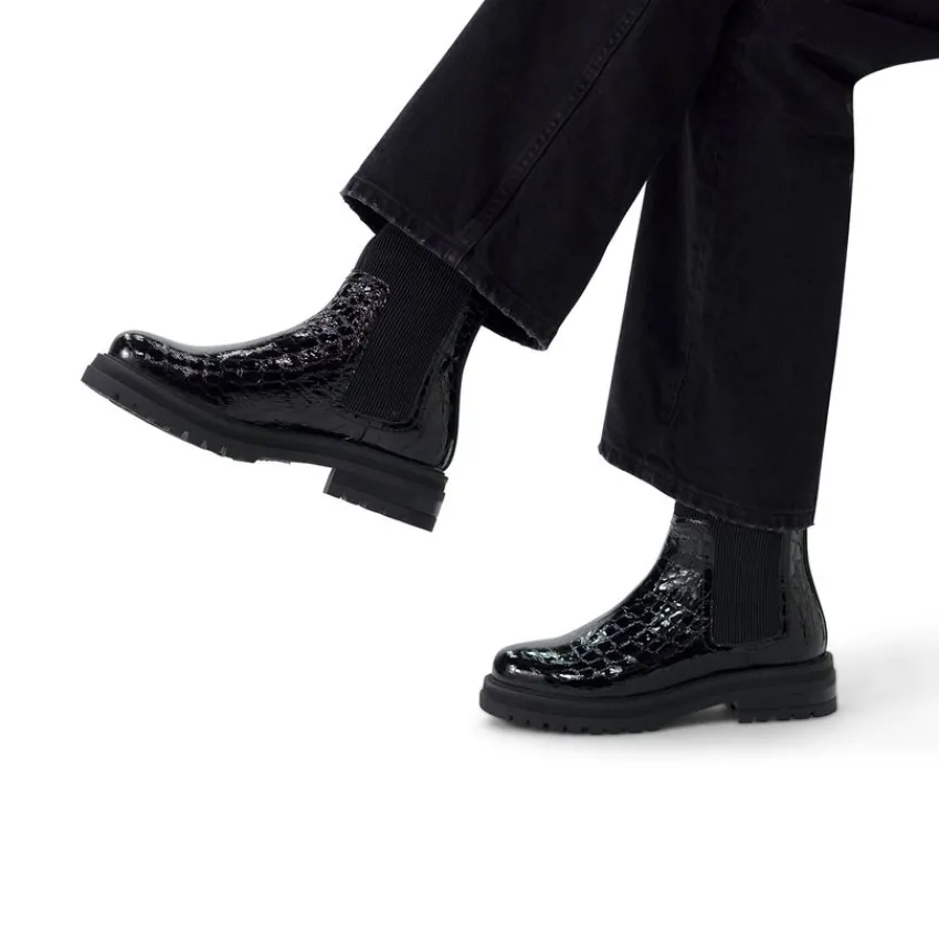 Manfield Zwarte leren croco chelsea boots^DAMES Enkellaarsjes