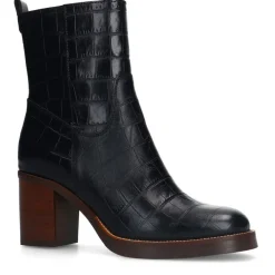 Manfield Zwarte leren croco enkellaarsjes^DAMES Enkellaarsjes