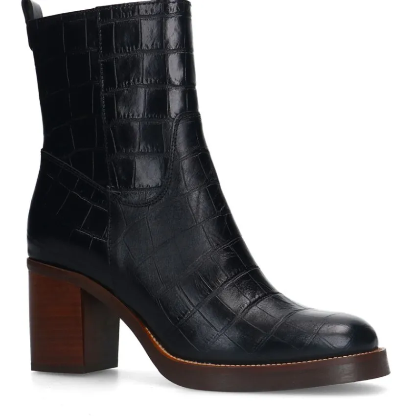 Manfield Zwarte leren croco enkellaarsjes^DAMES Enkellaarsjes