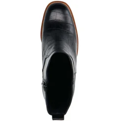 Manfield Zwarte leren croco enkellaarsjes^DAMES Enkellaarsjes