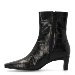 Manfield Zwarte leren croco enkellaarsjes met hak^DAMES Enkellaarsjes