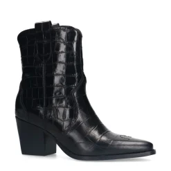 Manfield Zwarte leren croco enkellaarsjes met hak^DAMES Enkellaarsjes