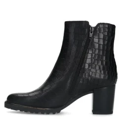 No Stress Zwarte leren croco enkellaarsjes met hak met chain^DAMES Enkellaarsjes