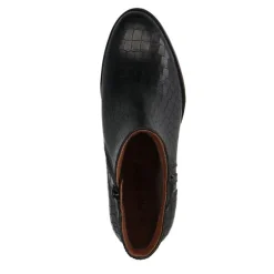 No Stress Zwarte leren croco enkellaarsjes met hak met chain^DAMES Enkellaarsjes