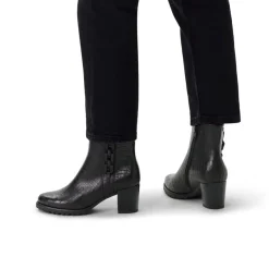 No Stress Zwarte leren croco enkellaarsjes met hak met chain^DAMES Enkellaarsjes