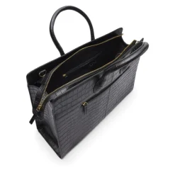 Manfield Zwarte leren croco shopper^ Shoppers