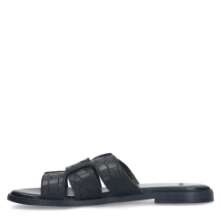 Manfield Zwarte leren croco slippers^DAMES Slippers