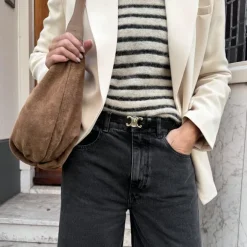 Manfield Zwarte leren dames riem^ Riemen