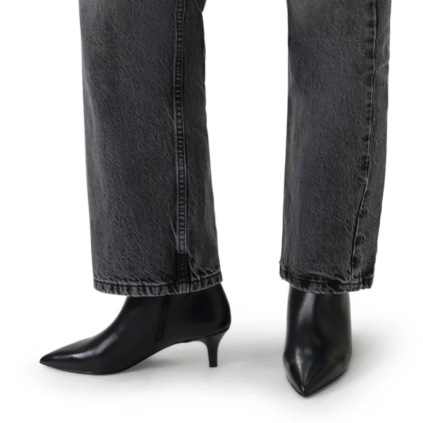 Manfield Zwarte leren enkellaarsjes met hak^DAMES Enkellaarsjes