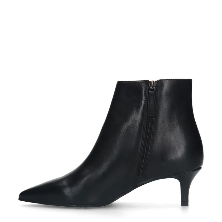 Manfield Zwarte leren enkellaarsjes met hak^DAMES Enkellaarsjes