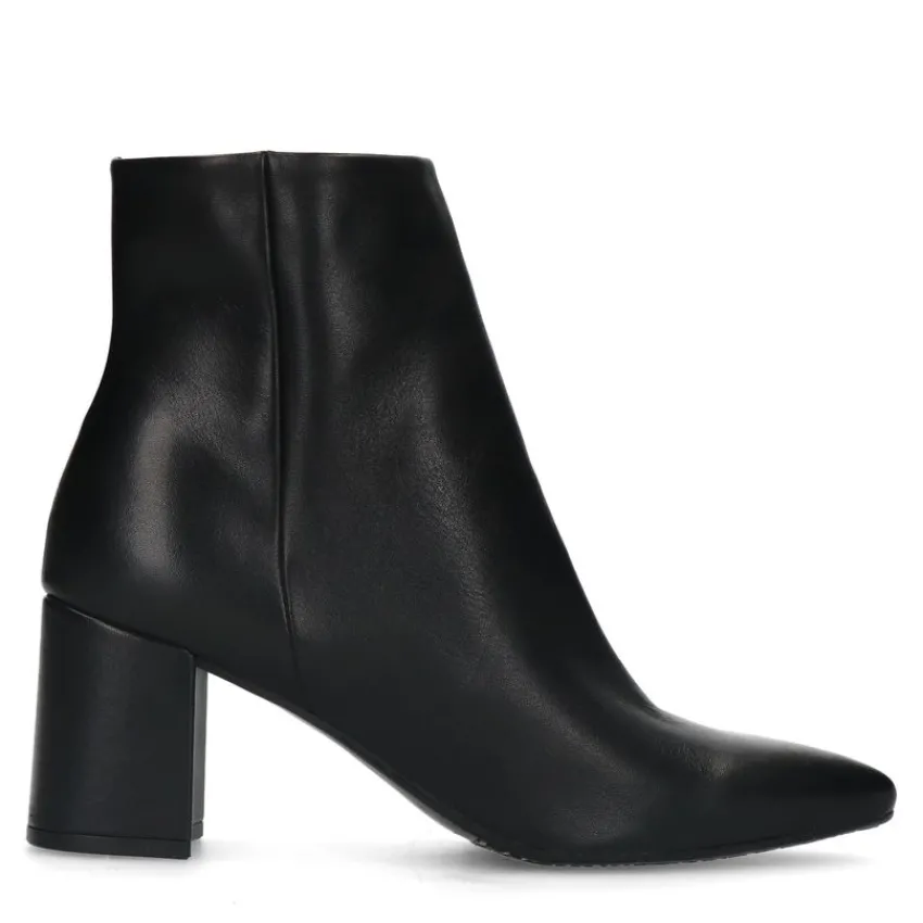 Manfield Zwarte leren enkellaarsjes met hak^DAMES Enkellaarsjes