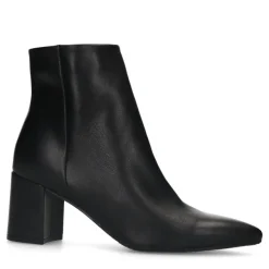 Manfield Zwarte leren enkellaarsjes met hak^DAMES Enkellaarsjes