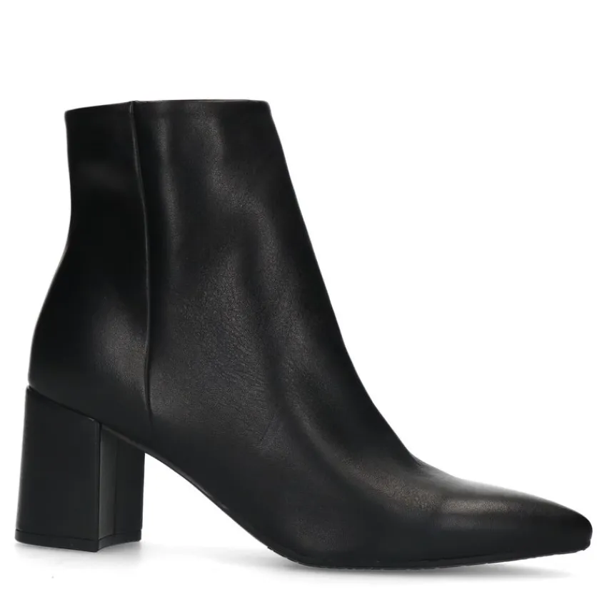 Manfield Zwarte leren enkellaarsjes met hak^DAMES Enkellaarsjes
