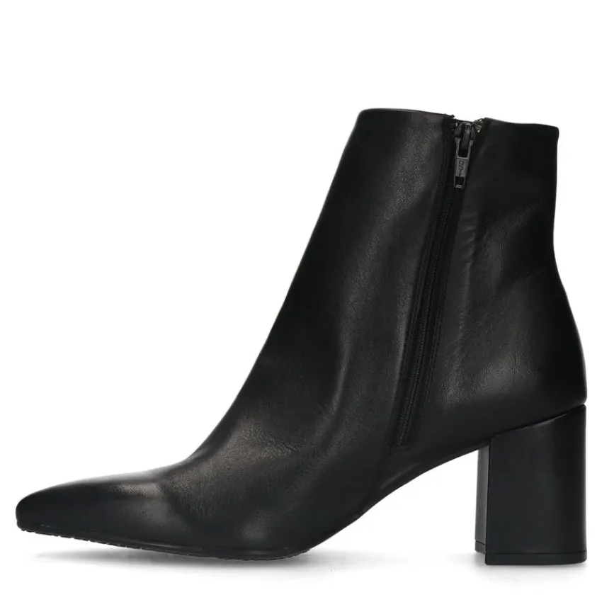 Manfield Zwarte leren enkellaarsjes met hak^DAMES Enkellaarsjes