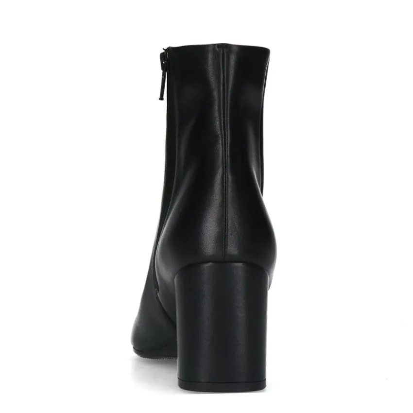 Manfield Zwarte leren enkellaarsjes met hak^DAMES Enkellaarsjes