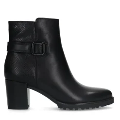 No Stress Zwarte leren enkellaarsjes met hak en zilverkleurige gesp^DAMES Enkellaarsjes