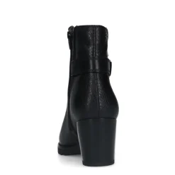 No Stress Zwarte leren enkellaarsjes met hak en zilverkleurige gesp^DAMES Enkellaarsjes