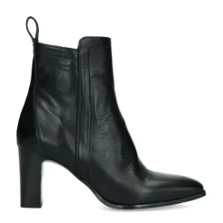 Manfield Zwarte leren enkellaarsjes met hak^DAMES Enkellaarsjes