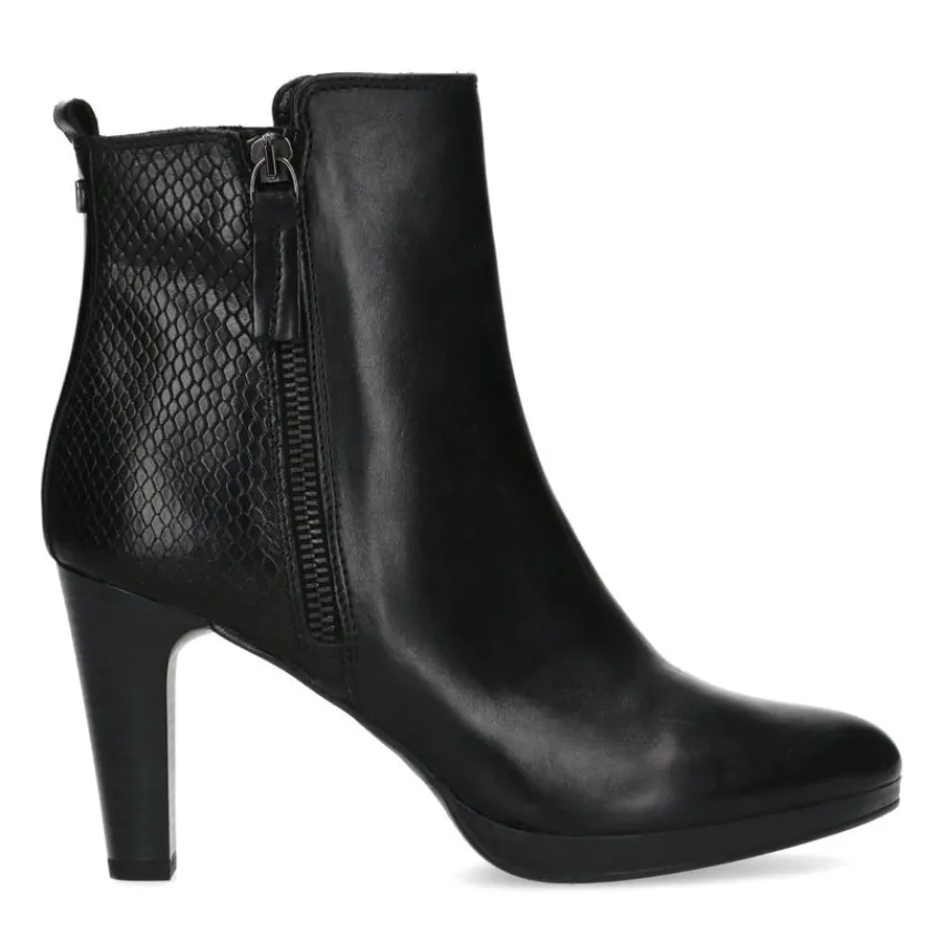 Manfield Zwarte leren enkellaarsjes met hak^DAMES Enkellaarsjes