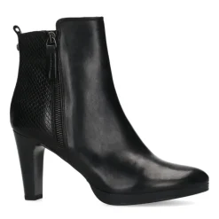 Manfield Zwarte leren enkellaarsjes met hak^DAMES Enkellaarsjes