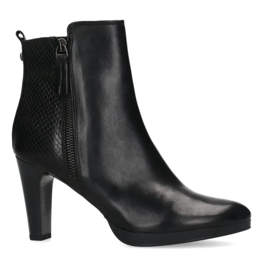 Manfield Zwarte leren enkellaarsjes met hak^DAMES Enkellaarsjes