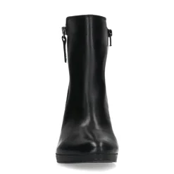 Manfield Zwarte leren enkellaarsjes met hak^DAMES Enkellaarsjes