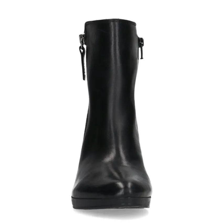 Manfield Zwarte leren enkellaarsjes met hak^DAMES Enkellaarsjes