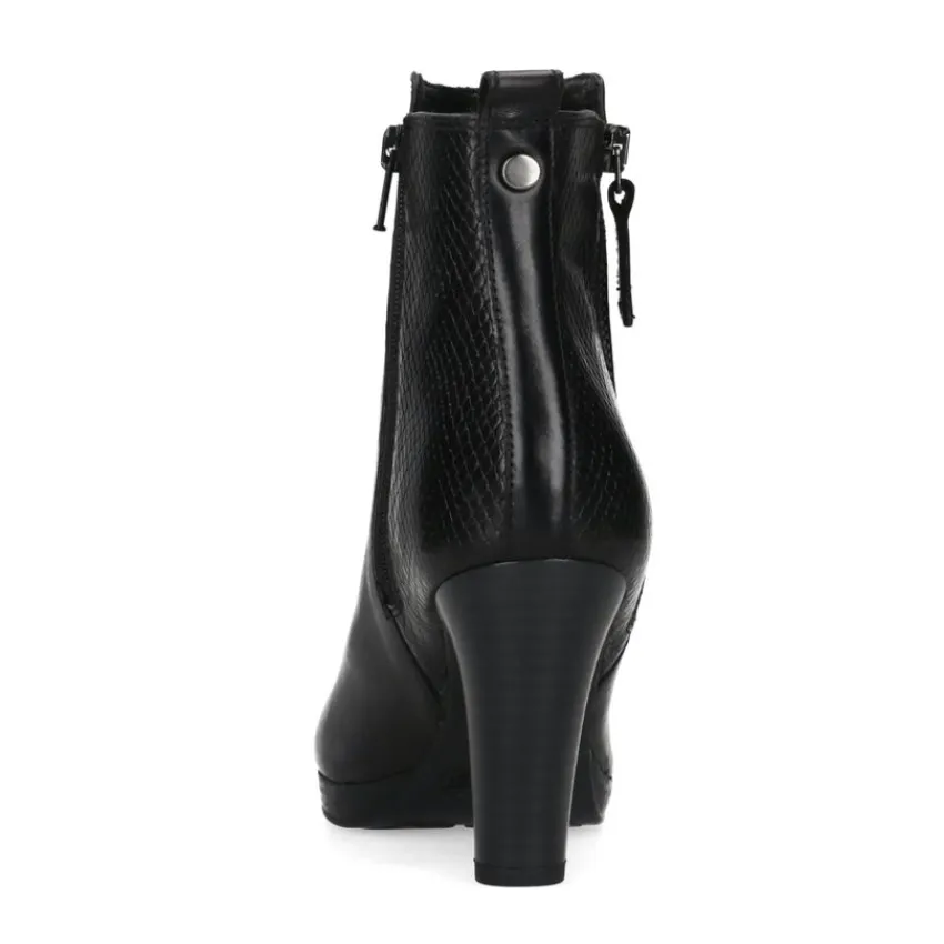 Manfield Zwarte leren enkellaarsjes met hak^DAMES Enkellaarsjes