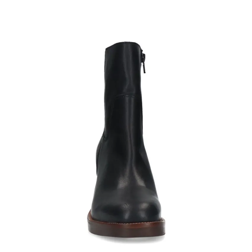 Manfield Zwarte leren enkellaarsjes met hak^DAMES Enkellaarsjes