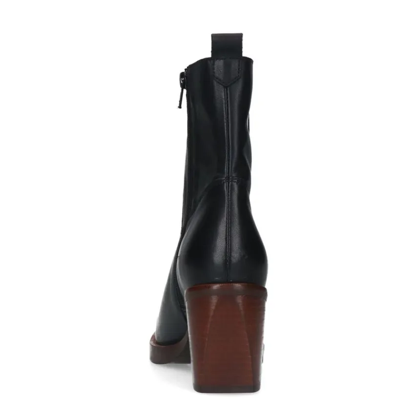 Manfield Zwarte leren enkellaarsjes met hak^DAMES Enkellaarsjes