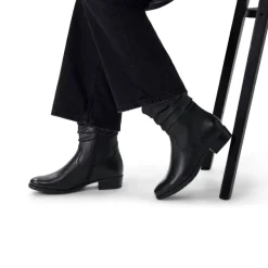 No Stress Zwarte leren enkellaarsjes met hak^DAMES Enkellaarsjes