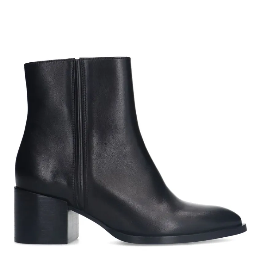 Manfield Zwarte leren enkellaarsjes met hak^DAMES Enkellaarsjes