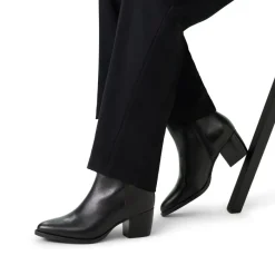 Manfield Zwarte leren enkellaarsjes met hak^DAMES Enkellaarsjes