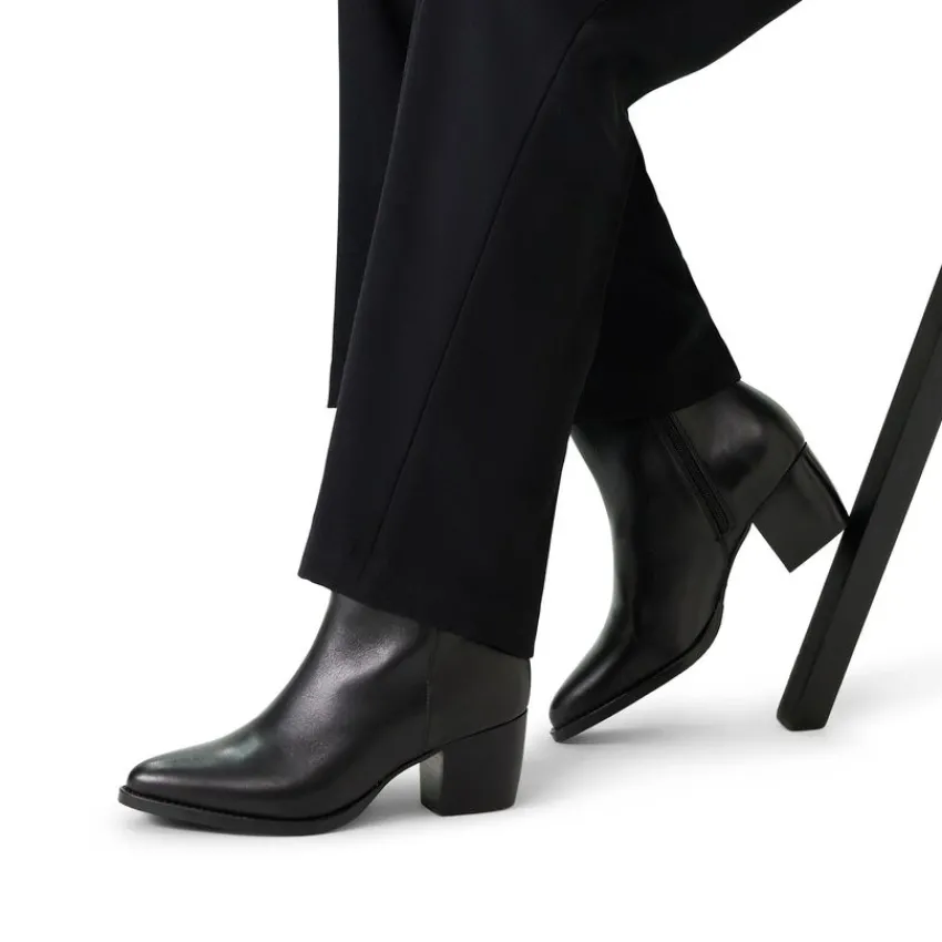 Manfield Zwarte leren enkellaarsjes met hak^DAMES Enkellaarsjes