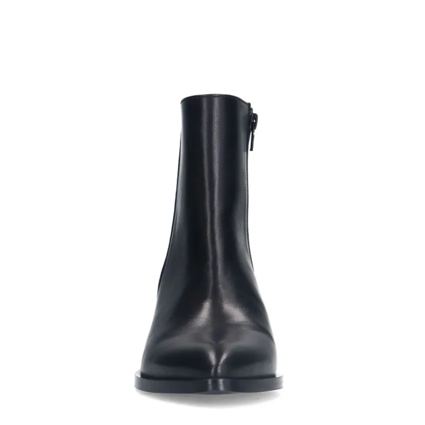 Manfield Zwarte leren enkellaarsjes met hak^DAMES Enkellaarsjes