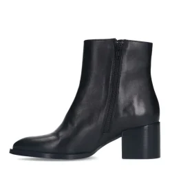 Manfield Zwarte leren enkellaarsjes met hak^DAMES Enkellaarsjes