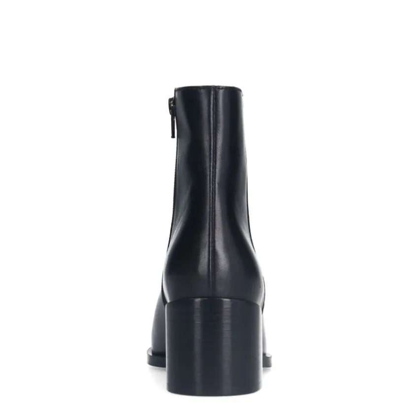 Manfield Zwarte leren enkellaarsjes met hak^DAMES Enkellaarsjes