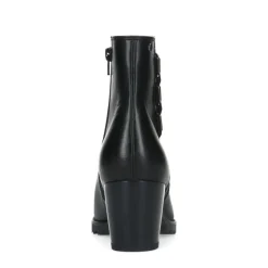 No Stress Zwarte leren enkellaarsjes met blokhak^DAMES Enkellaarsjes