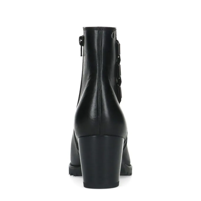 No Stress Zwarte leren enkellaarsjes met blokhak^DAMES Enkellaarsjes