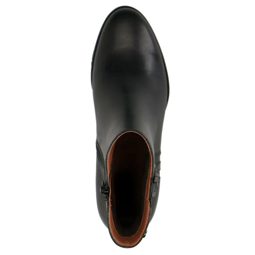 No Stress Zwarte leren enkellaarsjes met blokhak^DAMES Enkellaarsjes