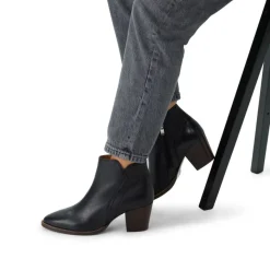 Manfield Zwarte leren enkellaarsjes^DAMES Enkellaarsjes