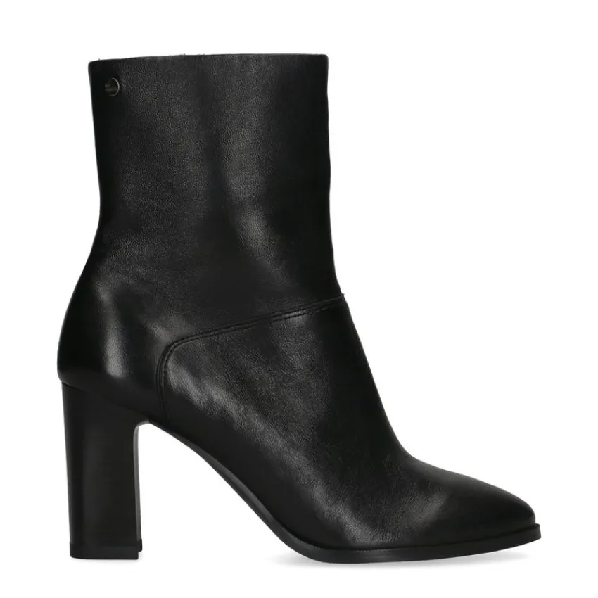 No Stress Zwarte leren enkellaarsjes met hak^DAMES Enkellaarsjes