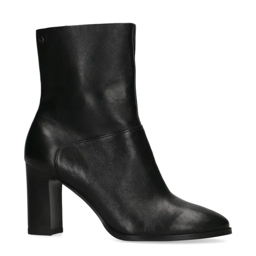 No Stress Zwarte leren enkellaarsjes met hak^DAMES Enkellaarsjes