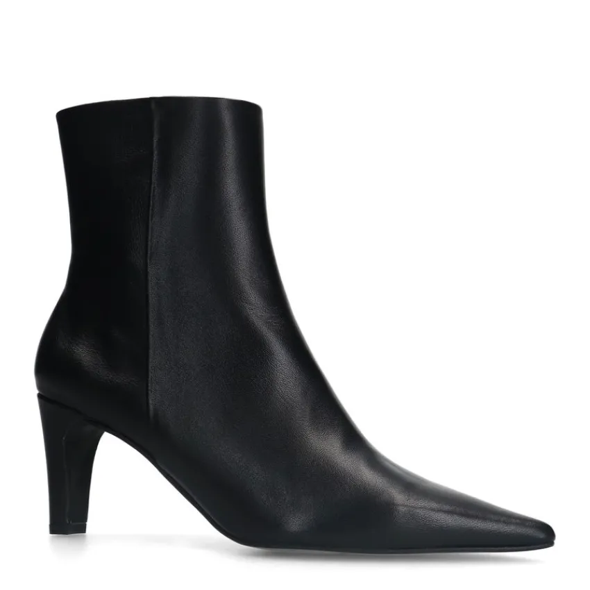 Manfield Zwarte leren enkellaarsjes met hak^DAMES Enkellaarsjes