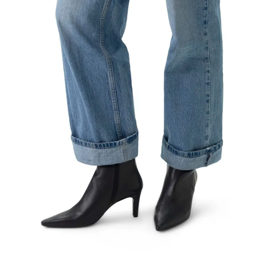 Manfield Zwarte leren enkellaarsjes met hak^DAMES Enkellaarsjes