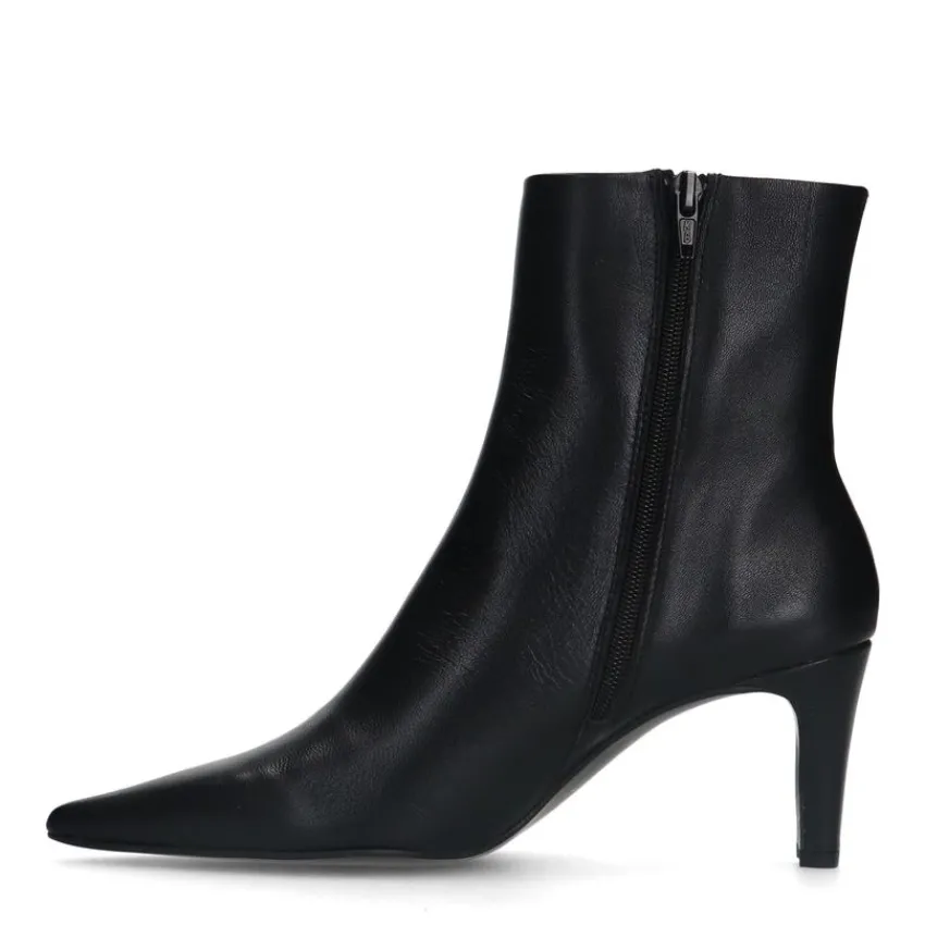 Manfield Zwarte leren enkellaarsjes met hak^DAMES Enkellaarsjes